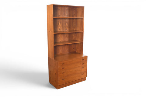 DANISH MODERN FOUR DRAWER CHEST WITH BOOKCASE HUTCH | DANISH MODERN 1960s
