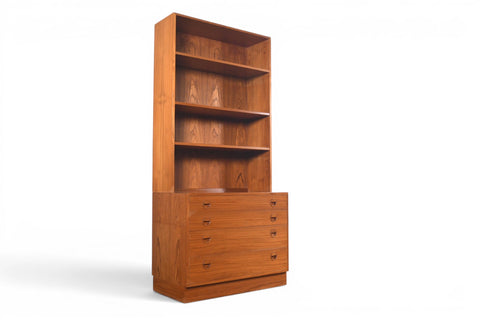 DANISH MODERN FOUR DRAWER CHEST WITH BOOKCASE HUTCH | DANISH MODERN 1960s