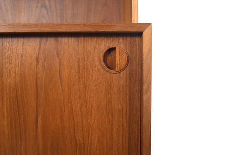 DANISH MODERN TEAK CREDENZA WITH SMOKED GLASS HUTCH | DANISH MODERN 1960s