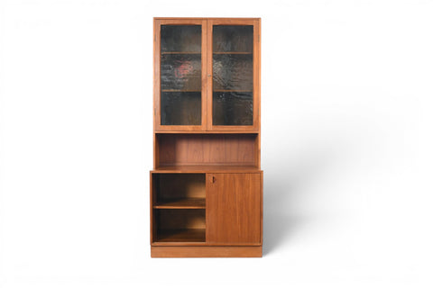 DANISH MODERN TEAK CREDENZA WITH SMOKED GLASS HUTCH | DANISH MODERN 1960s