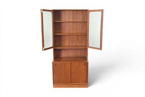 DANISH MODERN TEAK CREDENZA WITH SMOKED GLASS HUTCH | DANISH MODERN 1960s