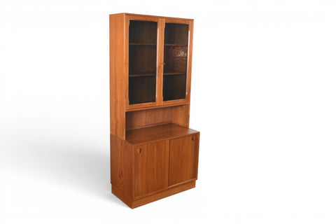 DANISH MODERN TEAK CREDENZA WITH SMOKED GLASS HUTCH | DANISH MODERN 1960s