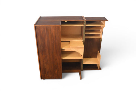 GERMAN WALNUT "DESK IN A BOX" HOME OFFICE CABINET, 1960s