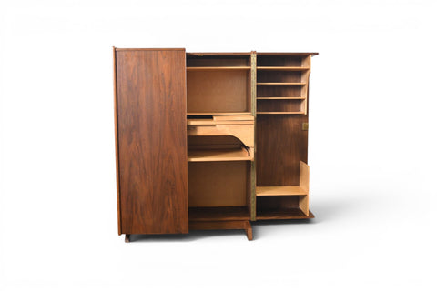 GERMAN WALNUT "DESK IN A BOX" HOME OFFICE CABINET, 1960s