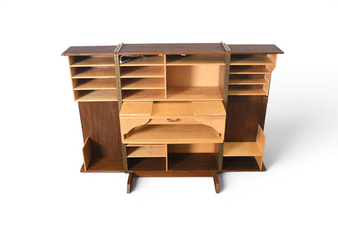GERMAN WALNUT "DESK IN A BOX" HOME OFFICE CABINET, 1960s