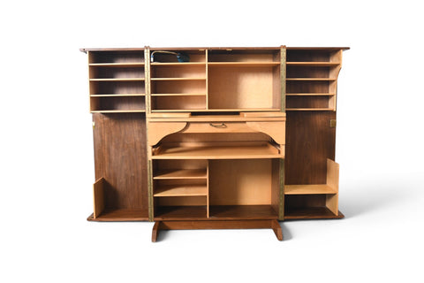 GERMAN WALNUT "DESK IN A BOX" HOME OFFICE CABINET, 1960s