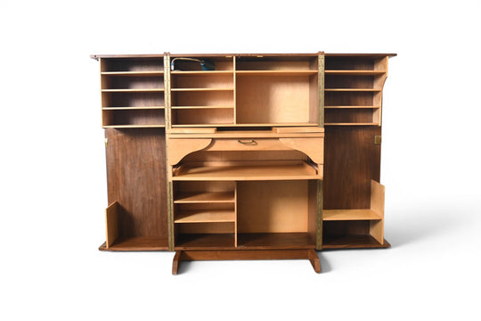 GERMAN WALNUT "DESK IN A BOX" HOME OFFICE CABINET, 1960s
