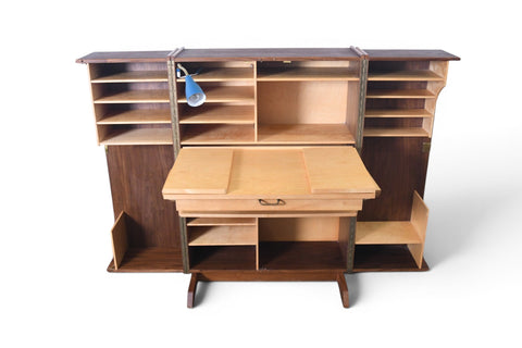 GERMAN WALNUT "DESK IN A BOX" HOME OFFICE CABINET, 1960s