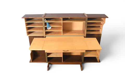 GERMAN WALNUT "DESK IN A BOX" HOME OFFICE CABINET, 1960s