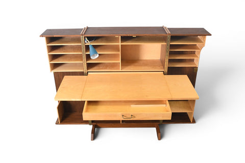 GERMAN WALNUT "DESK IN A BOX" HOME OFFICE CABINET, 1960s