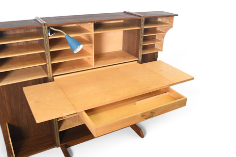 GERMAN WALNUT "DESK IN A BOX" HOME OFFICE CABINET, 1960s