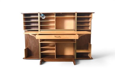 GERMAN WALNUT "DESK IN A BOX" HOME OFFICE CABINET, 1960s