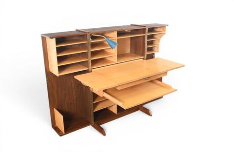 GERMAN WALNUT "DESK IN A BOX" HOME OFFICE CABINET, 1960s
