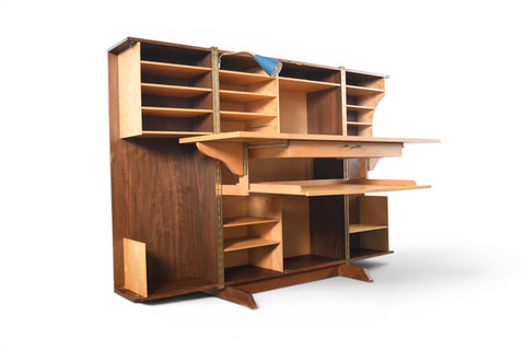 GERMAN WALNUT "DESK IN A BOX" HOME OFFICE CABINET, 1960s