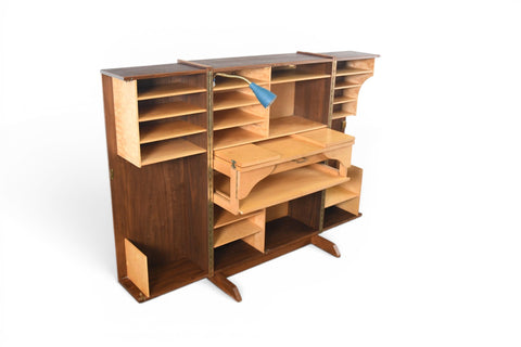 GERMAN WALNUT "DESK IN A BOX" HOME OFFICE CABINET, 1960s