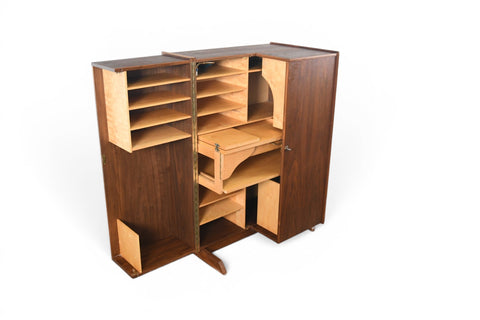 GERMAN WALNUT "DESK IN A BOX" HOME OFFICE CABINET, 1960s
