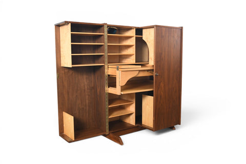 GERMAN WALNUT "DESK IN A BOX" HOME OFFICE CABINET, 1960s