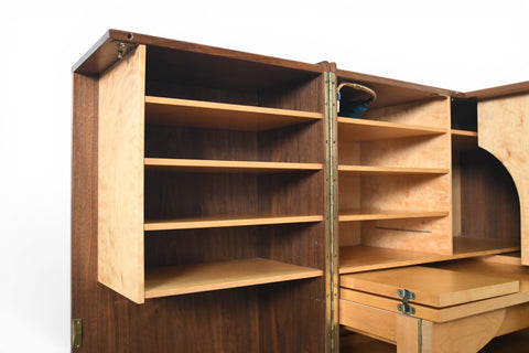 GERMAN WALNUT "DESK IN A BOX" HOME OFFICE CABINET, 1960s