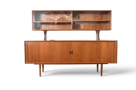 AXEL CHRISTIANSEN TEAK TAMBOUR CREDENZA WITH GLASS TOP HUTCH