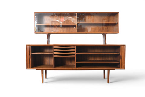 AXEL CHRISTIANSEN TEAK TAMBOUR CREDENZA WITH GLASS TOP HUTCH