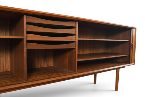 AXEL CHRISTIANSEN TEAK TAMBOUR CREDENZA WITH GLASS TOP HUTCH
