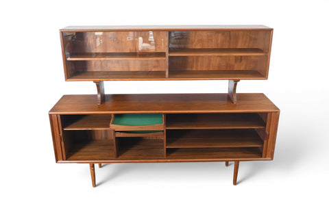 AXEL CHRISTIANSEN TEAK TAMBOUR CREDENZA WITH GLASS TOP HUTCH