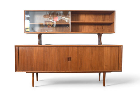 AXEL CHRISTIANSEN TEAK TAMBOUR CREDENZA WITH GLASS TOP HUTCH