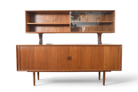 AXEL CHRISTIANSEN TEAK TAMBOUR CREDENZA WITH GLASS TOP HUTCH