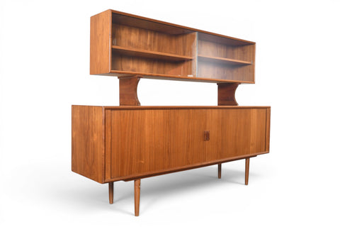 AXEL CHRISTIANSEN TEAK TAMBOUR CREDENZA WITH GLASS TOP HUTCH