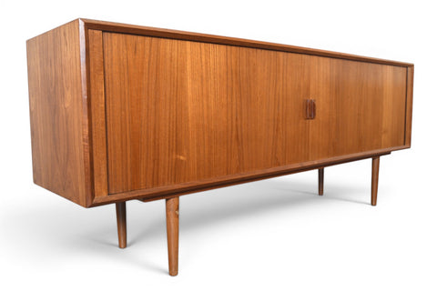 AXEL CHRISTIANSEN TEAK TAMBOUR CREDENZA WITH GLASS TOP HUTCH
