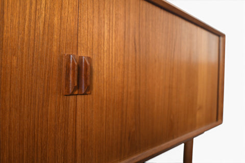 AXEL CHRISTIANSEN TEAK TAMBOUR CREDENZA WITH GLASS TOP HUTCH