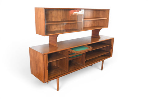 AXEL CHRISTIANSEN TEAK TAMBOUR CREDENZA WITH GLASS TOP HUTCH
