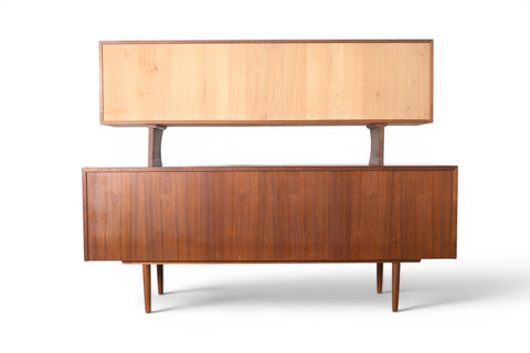 AXEL CHRISTIANSEN TEAK TAMBOUR CREDENZA WITH GLASS TOP HUTCH