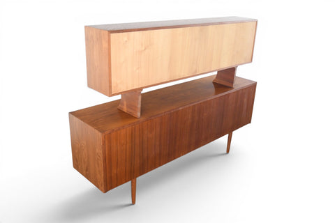 AXEL CHRISTIANSEN TEAK TAMBOUR CREDENZA WITH GLASS TOP HUTCH