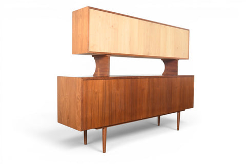 AXEL CHRISTIANSEN TEAK TAMBOUR CREDENZA WITH GLASS TOP HUTCH