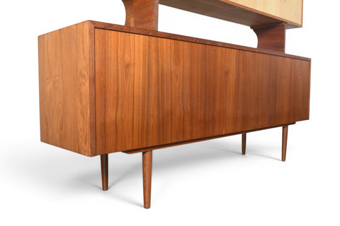 AXEL CHRISTIANSEN TEAK TAMBOUR CREDENZA WITH GLASS TOP HUTCH