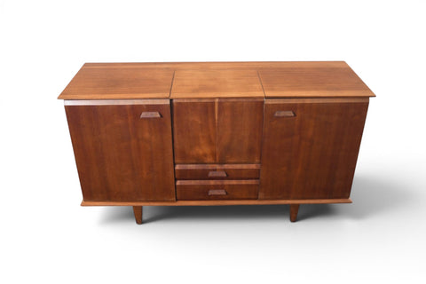 ENGLISH MODERN TEAK CREDENZA WITH FLIP-UP BAR, 1960s