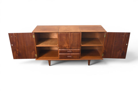 ENGLISH MODERN TEAK CREDENZA WITH FLIP-UP BAR, 1960s
