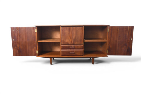 ENGLISH MODERN TEAK CREDENZA WITH FLIP-UP BAR, 1960s