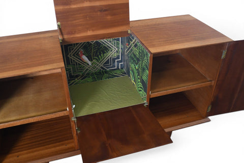 ENGLISH MODERN TEAK CREDENZA WITH FLIP-UP BAR, 1960s