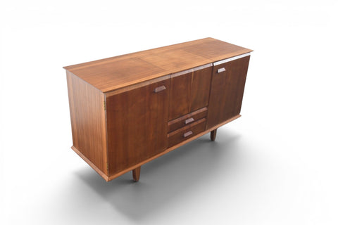 ENGLISH MODERN TEAK CREDENZA WITH FLIP-UP BAR, 1960s