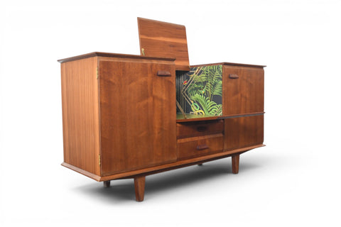 ENGLISH MODERN TEAK CREDENZA WITH FLIP-UP BAR, 1960s