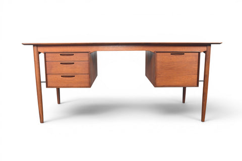 Ib Kofod Larsen executive writing desk in teak, front view, 1960s Danish modern