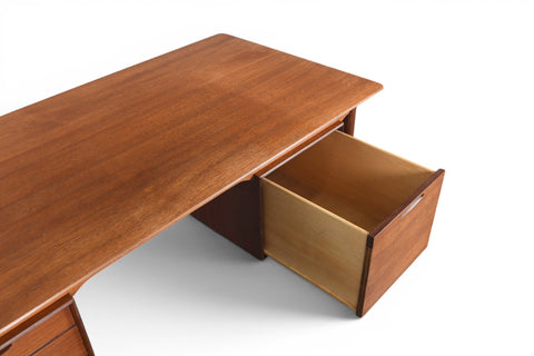 Danish modern teak executive desk, desktop surface detail, Ib Kofod Larsen