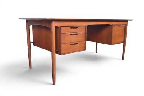 Ib Kofod Larsen teak desk, leg and base detail, mid-century Danish design