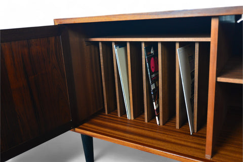 ON HOLD- SMALL DANISH MODERN CREDENZA / RECORD CABINET IN ROSEWOOD
