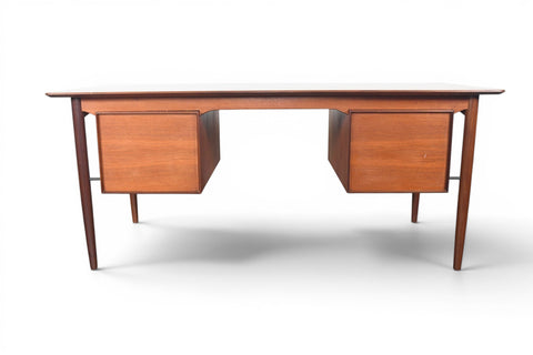 1960s Danish modern executive writing desk in teak by Ib Kofod Larsen, overhead view