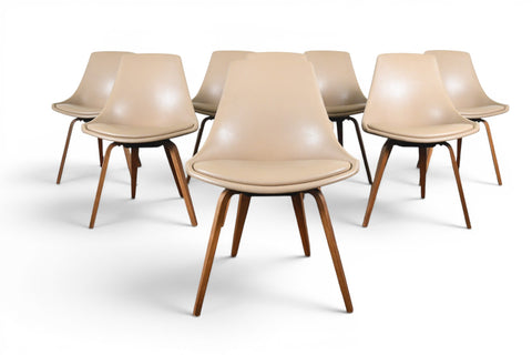 Vintage 1960s bentwood walnut dining chairs, full set of eight, restored condition