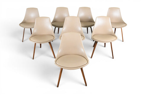Mid-century modern bentwood dining chair set of 8 in walnut, angled view