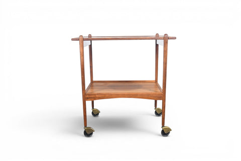 Danish modern serving cart in walnut and black laminate, restored, 1960s